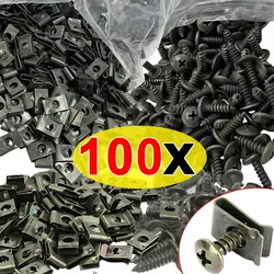 100/20pcs Mixed Car Motorcycles Metal Screw Tapping Fastener Clip U-Type Clip with Screw Anti-rust Protection Clip Screw Buckle