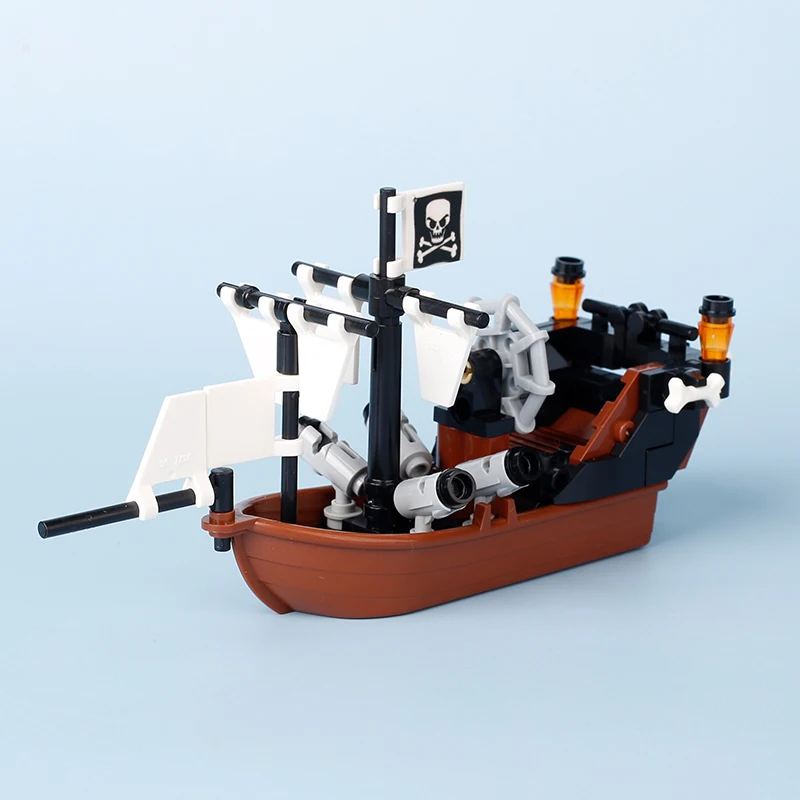 MOC Medieval Pirate Flag Bar Building Blocks House Island Bonfire Coconut Parrot Sail Boat Ship Gallows Tree Bricks Toy Gifts