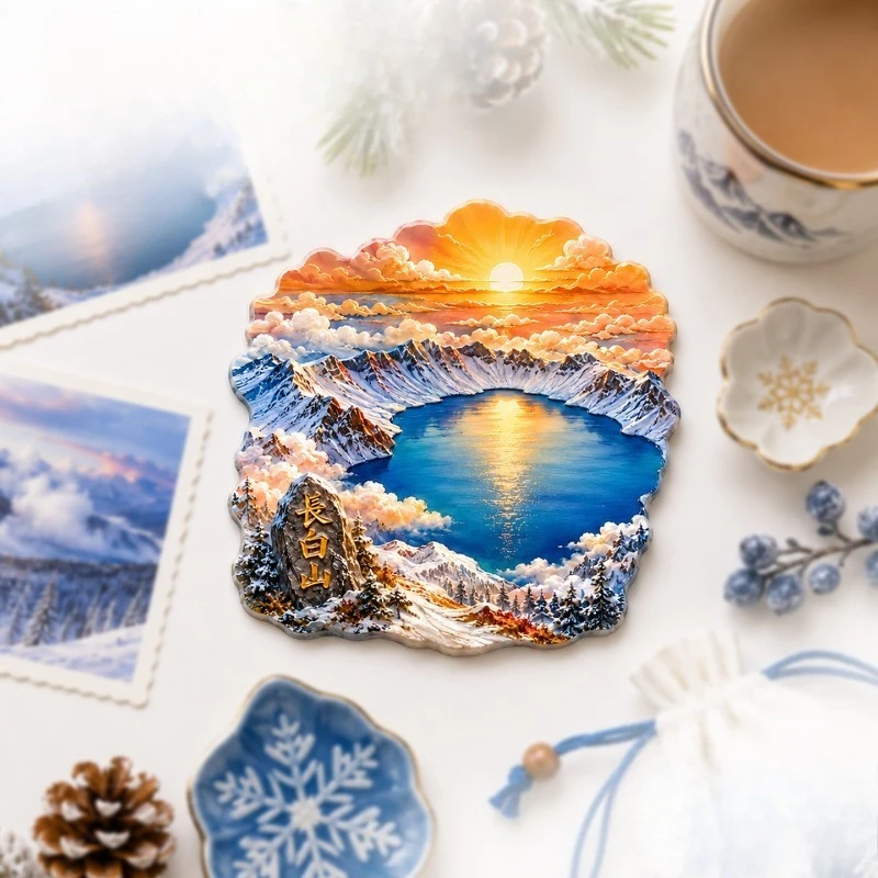 Changbai Lake Sunrise Fridge Magnet - Breathtaking 3D Chinese Nature Souvenir Unique Travel Gift for Alpine & Morning Decor