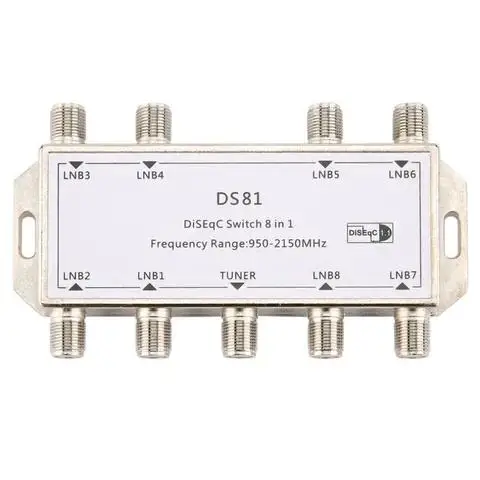 DS81 8 in 1 sakelar satelit DiSEqC penerima LNB Multiswitch tugas berat seng Die-cast krom diperlakukan