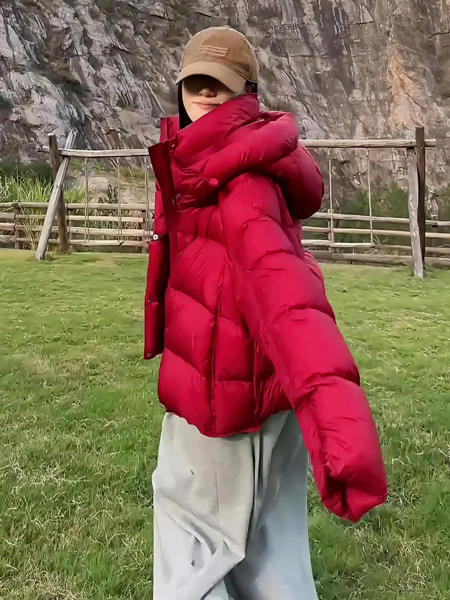 

Women's ort Thiened White Du down Puffer Jaet Winter New Arrival Hooded Dstring Warm Outerwear Faionable