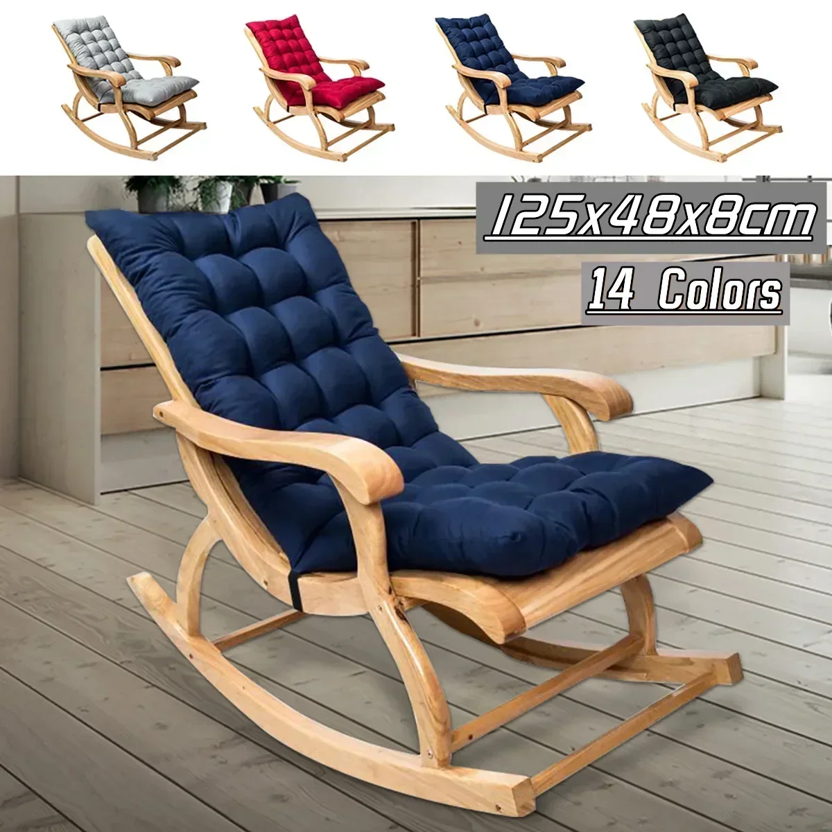 Rocking Chair Cushion Outdoor Garden Chair Cushion Non-Slip High-Backed Patio Chair Pads Washable Sun Lounger Cushion 125x48x8cm