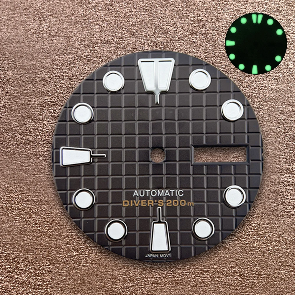 28.5mm S Logo Waffle Dial Fit NH36/4R36 Movement Green Luminous Dual Calendar Watch Modification Accessories