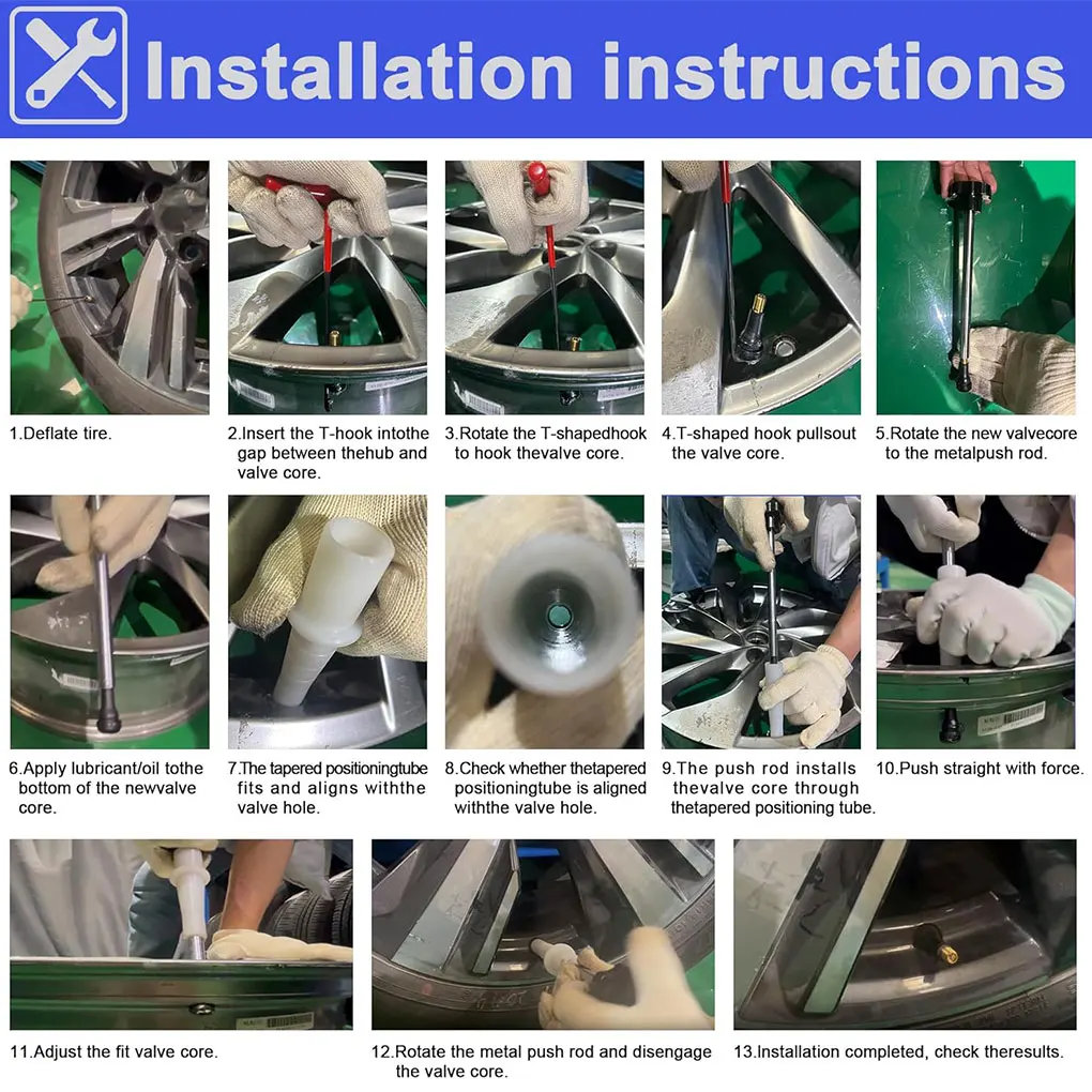 Quick Change Tire Valve Tool Kit Valve Stem Tire Valve Stem for TR413 valve replacement and installation tool kit Car motorcycle
