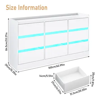 69吋寬大梳妝台,玻璃檯面,農舍風格化妝桌,帶9個大儲物抽屜,鄉村風格木質臥室梳妝台 10 最佳銷售 九抽屜櫃 - №4