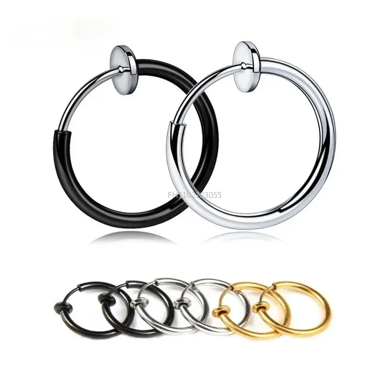 1 Pair Punk Mens/Womens Stealth Clip On Earrings NO Hole Clip Earrings ear Cuff Spring Clip Helix Ring Hoop Fake Ear Ring Hoop