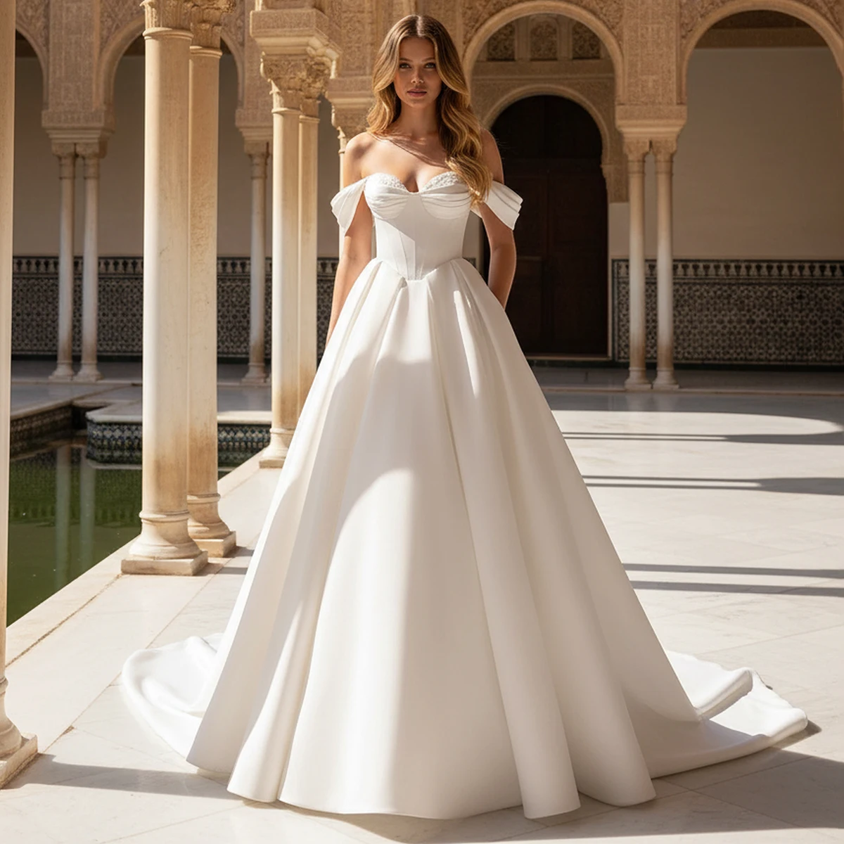 

Simple Sweetheart Long Wedding Dress Vestidos Novia A Line Off Shoulder Ball Gown For Women Satin Bridal Party Gown For Bride