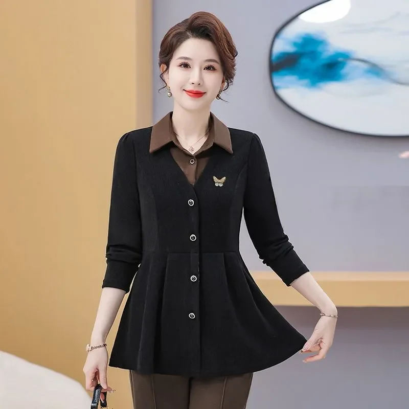 

Women's 2025 New Stitched POLO Collar Button Fashion Solid Color Loose Bottoming Western Style Shirt Top