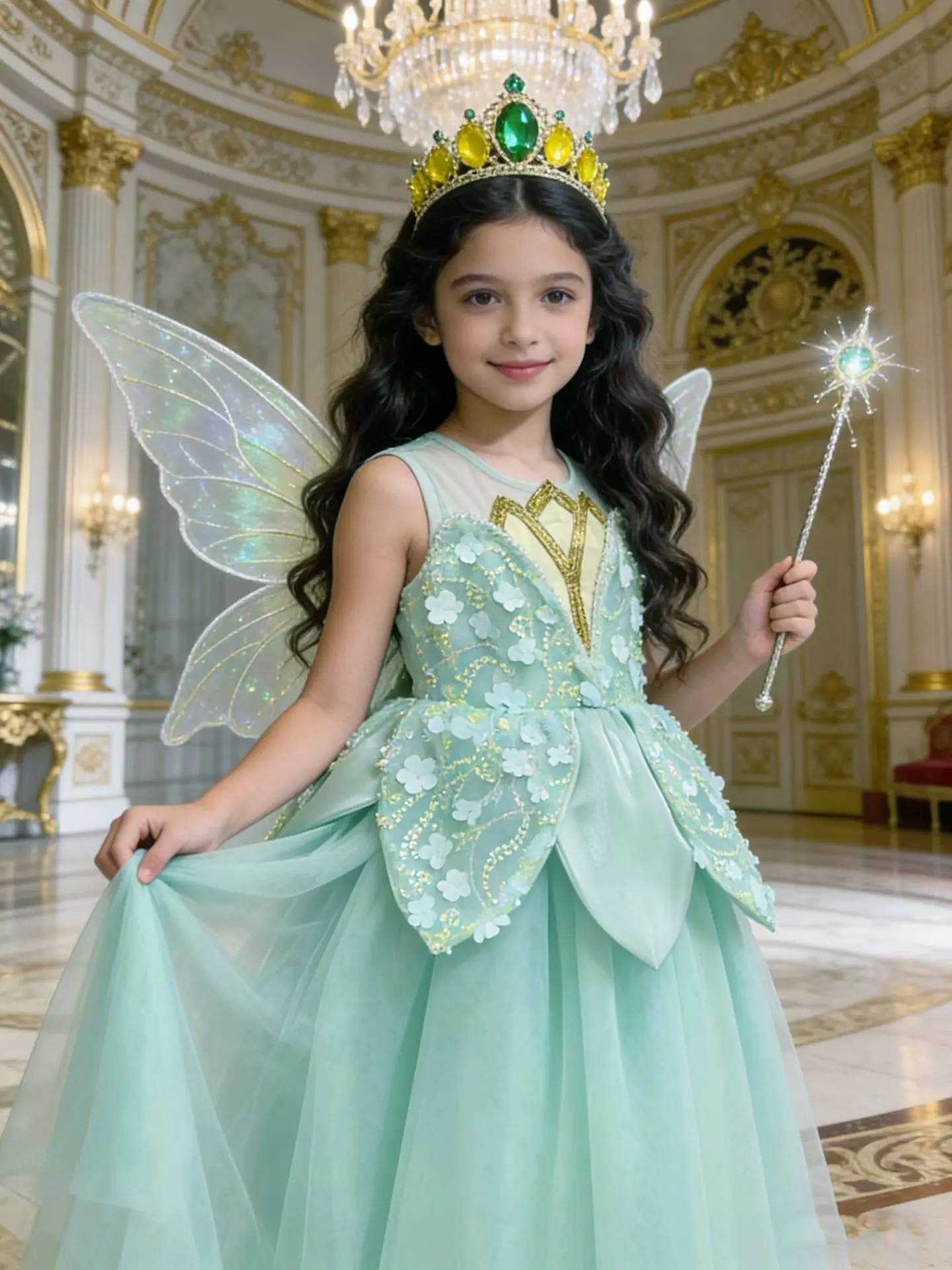 New Baby Girls Bow Green Cospaly Flower Dress( only dress) , Princess Kids Fashion Party Dresses 3 - 7 T 5