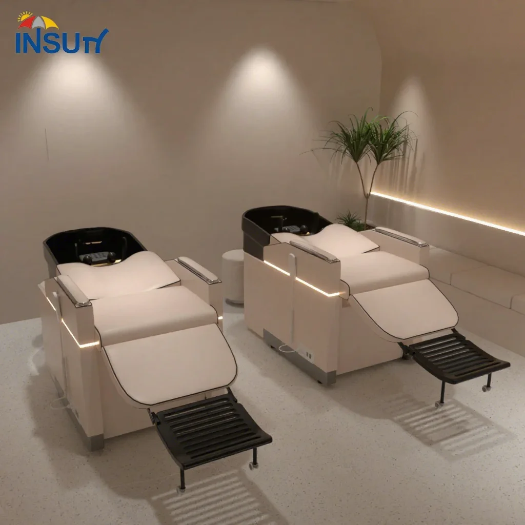 High-quality Professional Hair Salon Shampoo Treatment Bed With Multi-functional Light And Foot Pedal