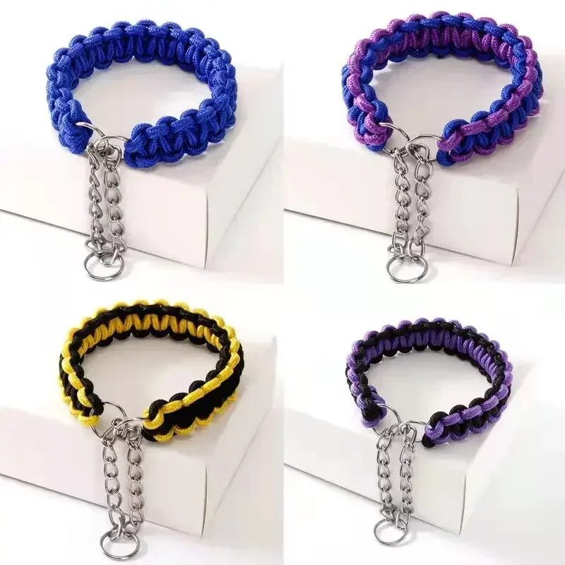 Woven Dog Collars P Chain Golden Retriever Nylon Adjustable Collar for Small Medium and Large Dogs Walking Artifact Pet Supplies