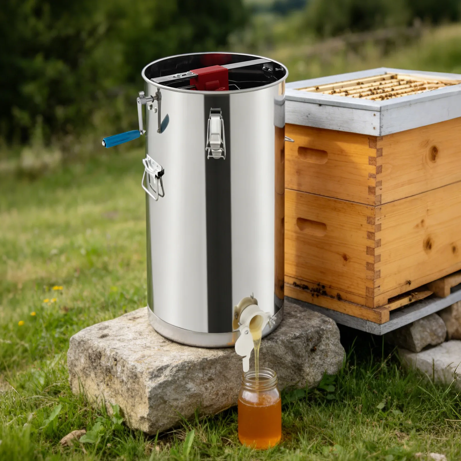 35*70cm Stainless Steel Manual Honey Spinner Beekeeping Extraction Tool Honeycomb Spinner FOR Chinese Bees, Italian Bees, Soil Bees, Wild Bees, Etc.