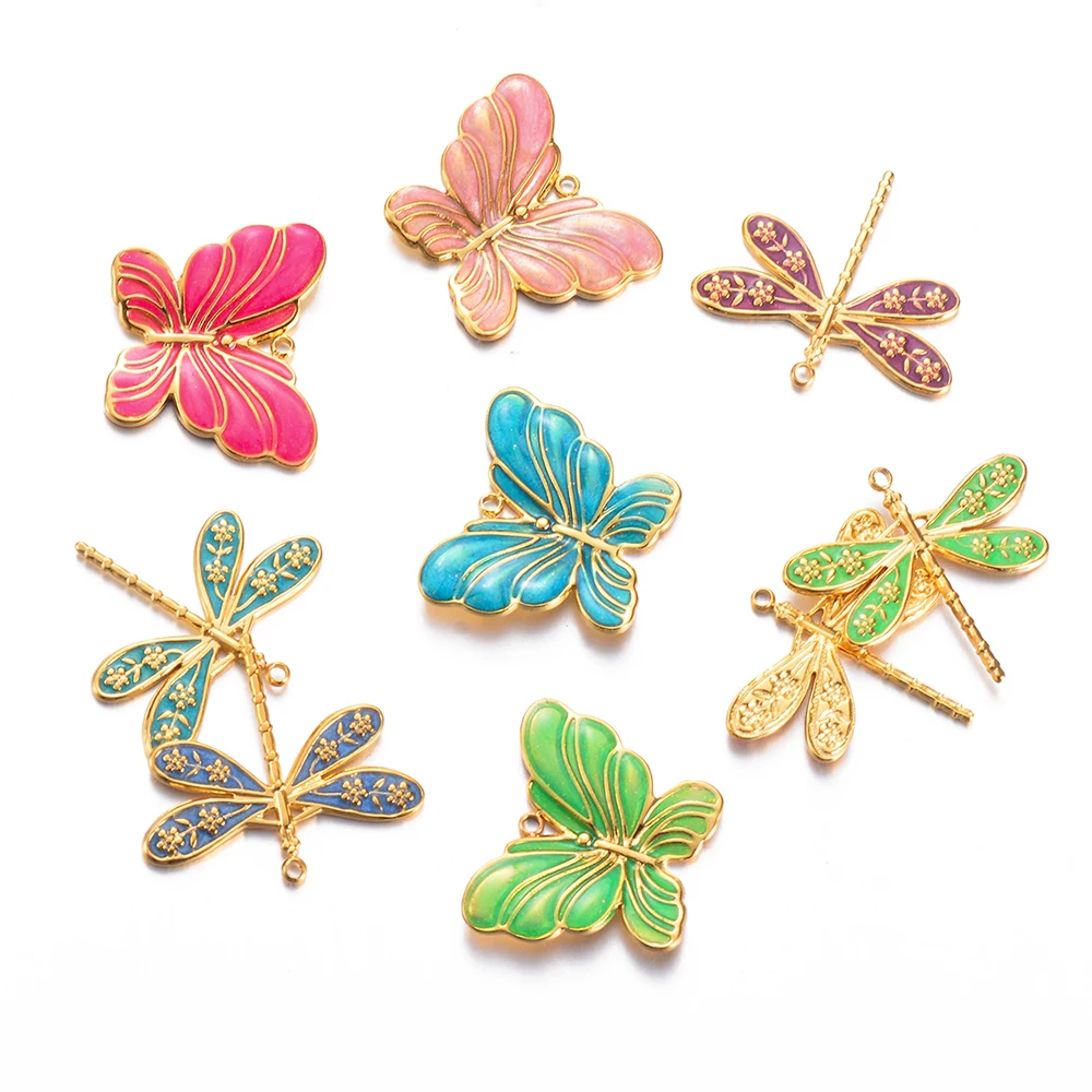 3PCS Stainless Steel Enamel Dragonfly Butterfly Charms Cute Insect for Jewelry Making DIY Earring Bracelet Keychain Findings