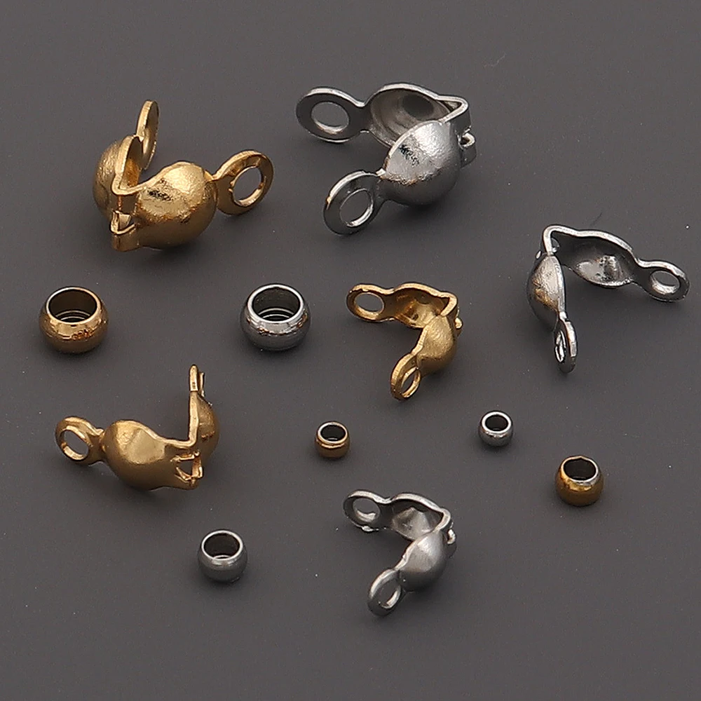 40-200pcs Stainless Steel Connector Clasp Crimp End Beads Jewelry Kit DIY Bracelet Necklace Jewelry Making Findings Accessories