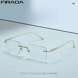 FIRADA Fashion Luxury Eyeglasses Retro Square Pure Titanium Rimless Eyewear Ultra Light Prescription Glasses Frame For Men 19288