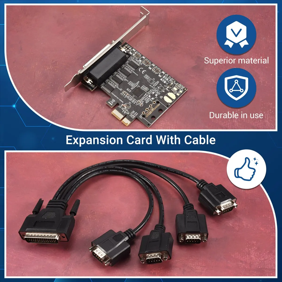 a46u-pci-e-シリアルポートカード-pcie-to-4-シリアルポート-rs232-9-ピン産業用制御-4-ポート拡張カード-ax99100-ケーブル付き
