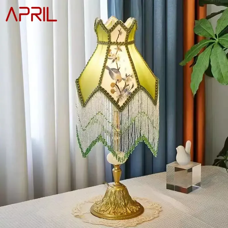 

APRIL French Table Lamp American Retro Living Room Bedroom Villa European Pastoral Creative Tassels Desk Light