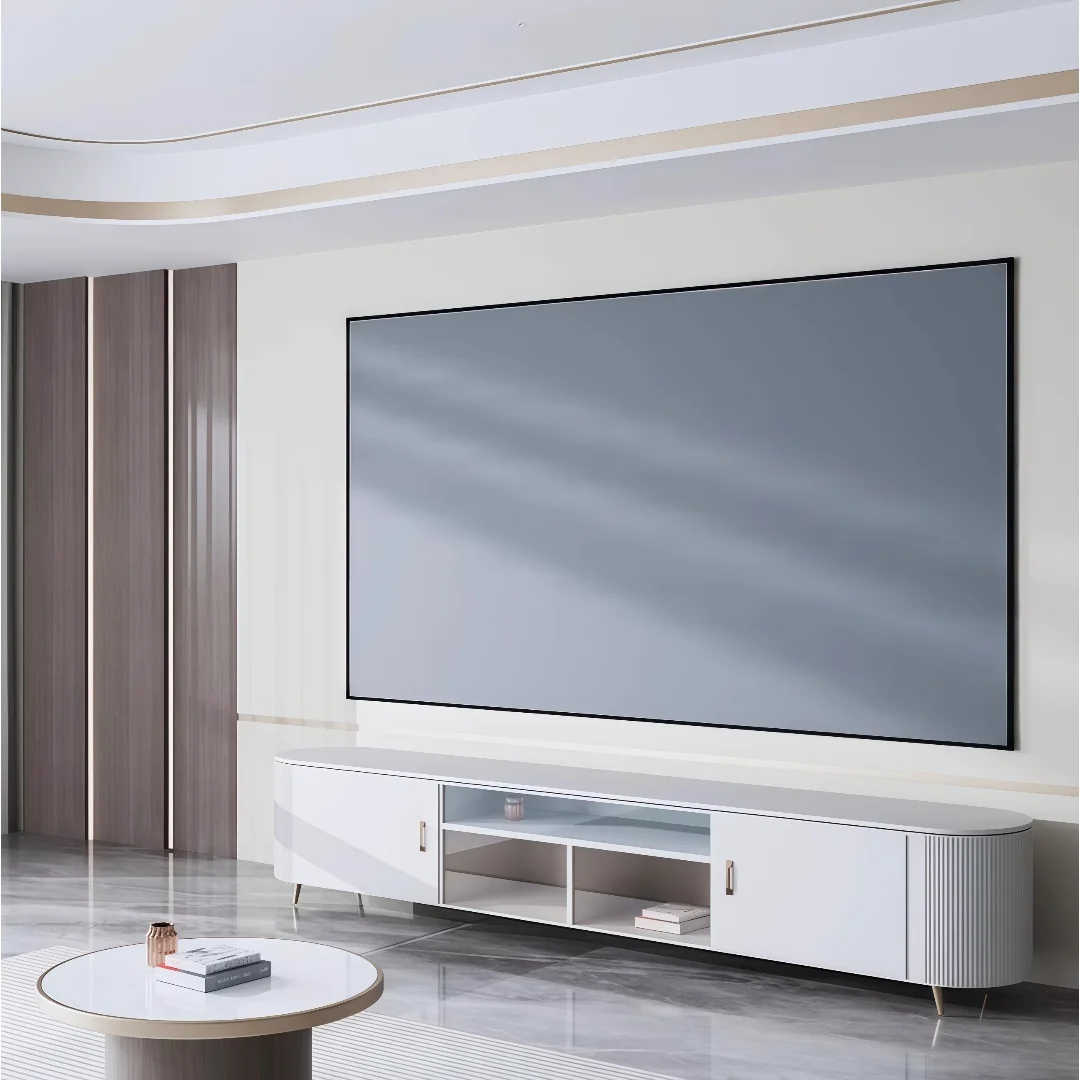 2026 Baru 150 "16:9 8K Layar Proyektor Fresnel Fleksibel Proyeksi Bingkai Tetap Dipasang Di Dinding Anticahaya Dalam 3 Arah