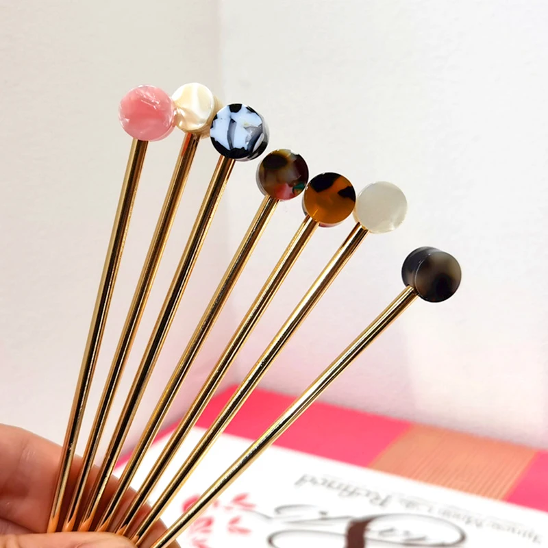 Vintage Chinese Style Hair Sticks Simple Acetate Round Head Chopstick Hairpins Women Girls Hair Bun Tools Hairstyle Hearwear