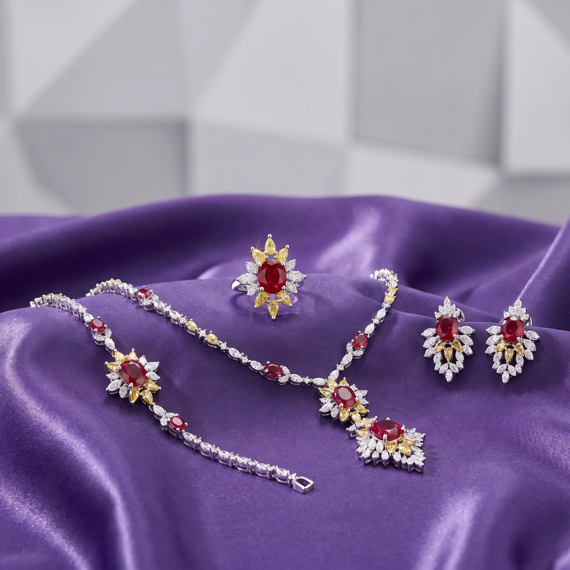 Women Luxury Bridal Zirconia Jewelry Set CZ Crystal Necklace Earrings Bracelet Ring Party Dubai Nigeria Wedding Christmas Gift