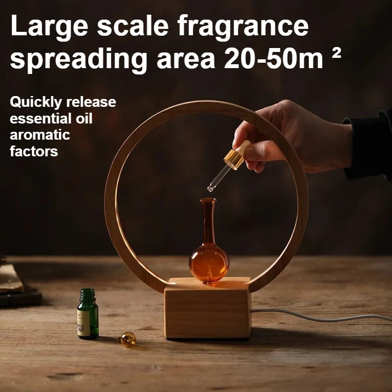 Retro Solid Wood Circular Night Light Pure Essential Oil Waterless Aromatherapy Machine Warm Lamp Glass Aromatherapy Diffuser view 3