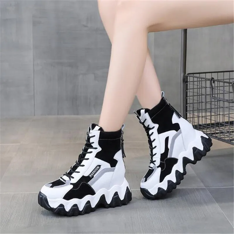 Spring Women Thick Sole Ankle Boots Autumn Luxury Platform Casual Boots Women's 8cm High Heels Wedge Boots Shoes Woman Sneakers