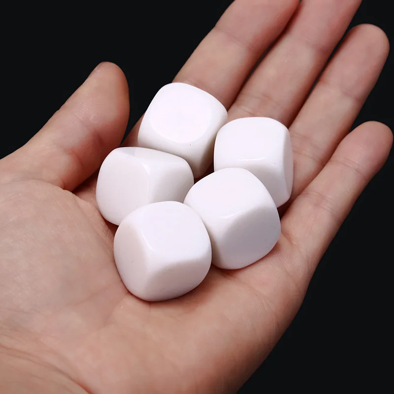 

6PCS 16mm Fillet Blank Dice Acrylic White Solid Color Children Teaching Sieve Particles Graffiti Gammon DIY Party Game Props TMZ
