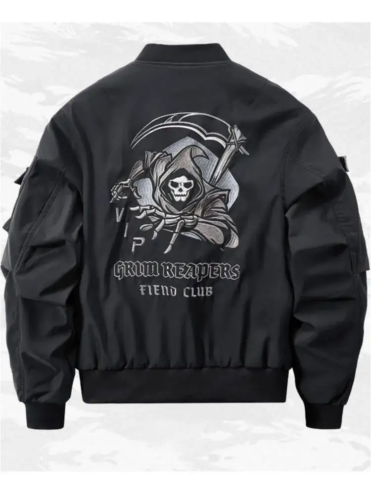 Jaqueta bomber God Of Death com bolso no peito masculina punk hip hop tático preto jaquetas do time do colégio casacos