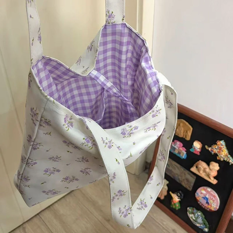 1PC Korean Women's Tote with Large Capacity, Single Shoulder Floral Bow Tie Canvas Bag for Casual Spring Summer