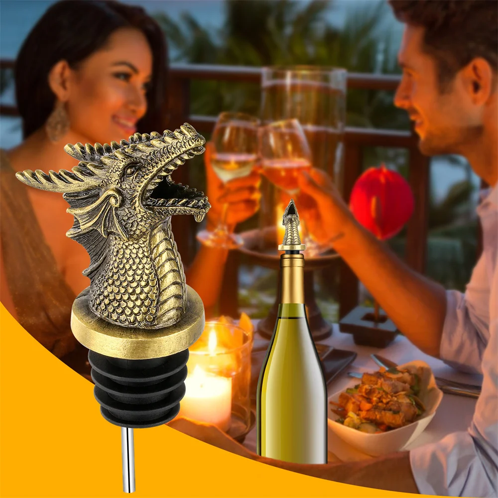 Wine Pourer and Stopper Dragon Decoration Champagne Vacuum Seal Wedding Kitchen Tools Bar Accessories Beverage Corks Wine Gifts