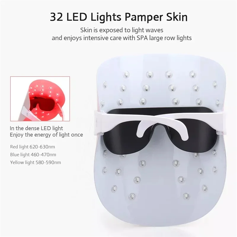 Mascarilla Facial de terapia de luz LED, lámpara de 7-3 colores, fotón, antienvejecimiento, antiarrugas, rejuvenecimiento, mascarilla Facial inalámbrica, cuidado de la piel, belleza