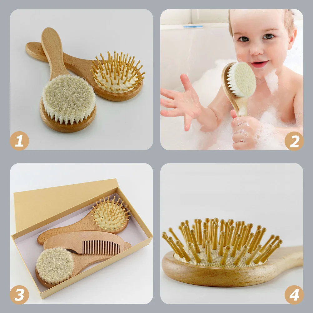 Baby Bath Set Newborn Hair Brush Scalp Grooming Comb Woolen for Infant Multi-use Head Massager Child