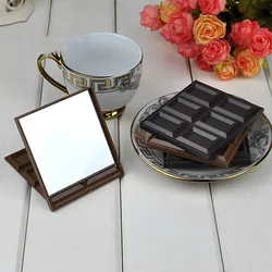 2022 Fashion New 1 Pcs Foldable Lovely Mini Makeup Mirror Chocolate Cookie Shaped Square Pocket Mirror Glass for Women Girl