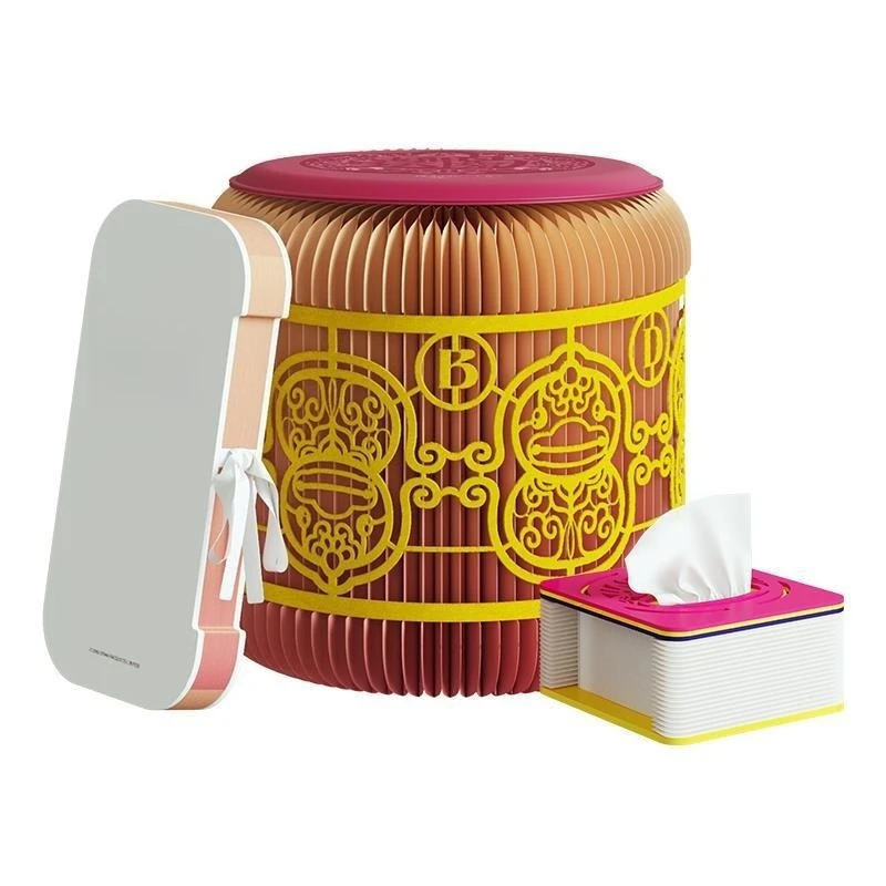 

Small yellow folding paper round stool car tissue box light household