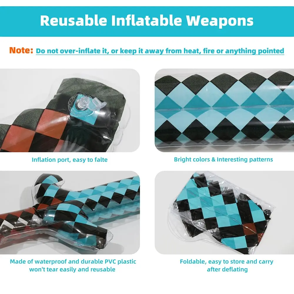 12 Niebieskich Dmuchanych Pikselowych Diamentowych Mieczy, Zabawki Broń do Gry w Basenie z Łatkami Naprawczymi na Karnawał Halloween Urodziny Cosplay