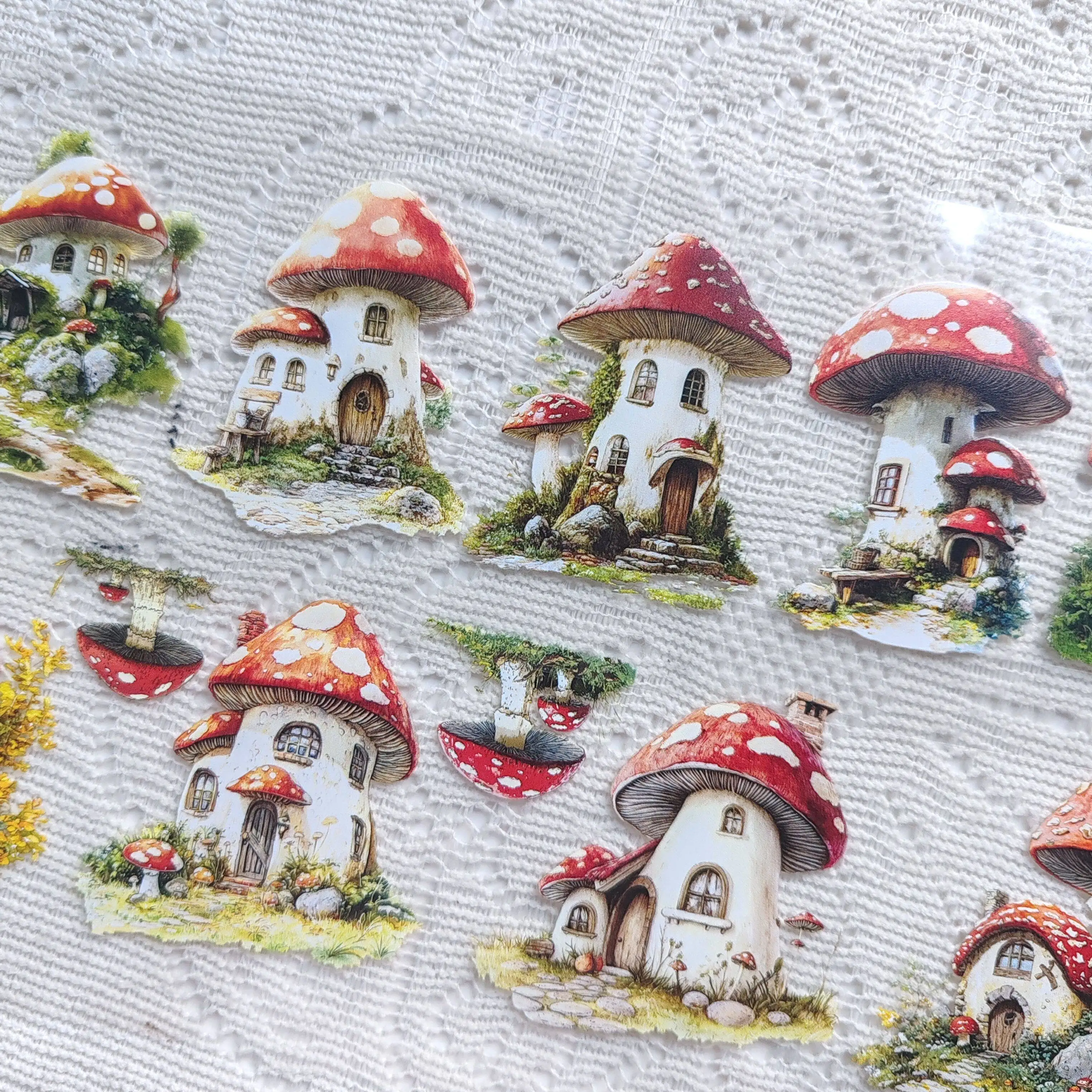 Pet Tape Journal Mushroom House Collage Decoration Card Phone Back Card Landscaping
