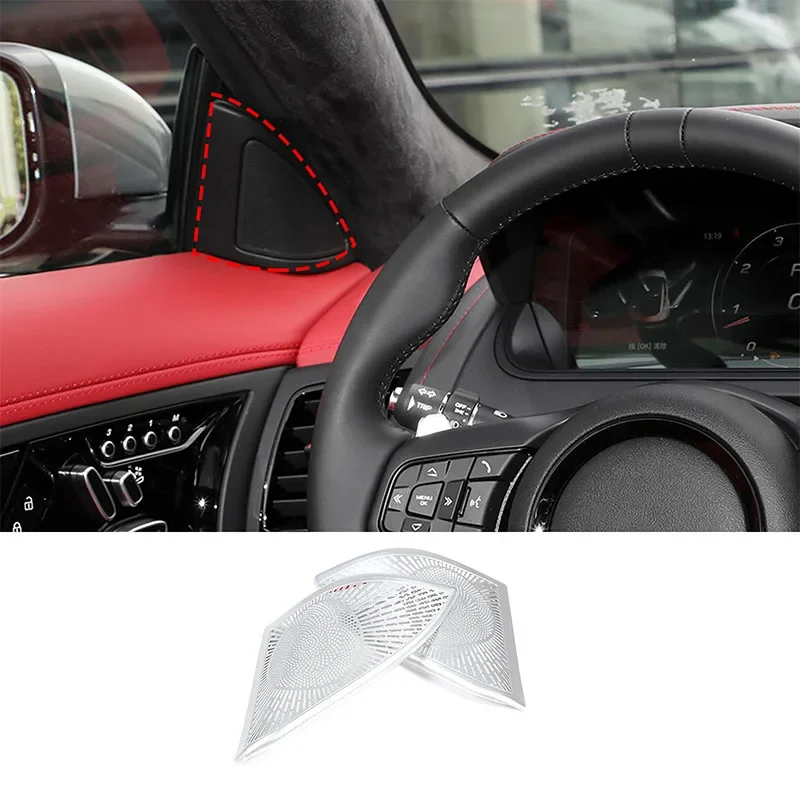 For 2013-2024 Jaguar F-TYPE Stainless Steel Silver Car Tweeter Grille Sticker Car Interior Protection Accessories 2Pcs