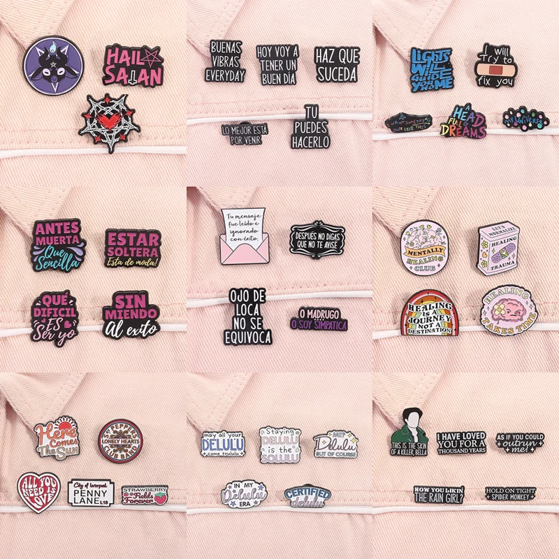 

2-5pcs/set Custom Quotes Enamel Pins Satirical Quotes Spanish Proverbs Brooches Lapel Badge Fashion Jewelry Gifts for Friends
