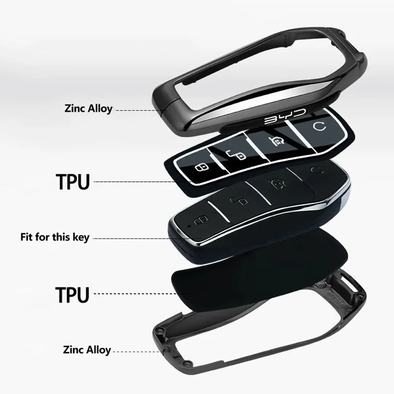 Alloy Car Key Case Cover for BYD Atto 3 Seal Dolphin Song Pro Plus Max Dmi EV Remote Control Key Shell Keychain Auto Accessories