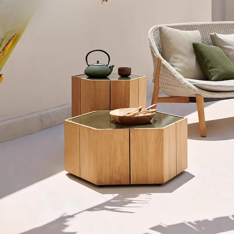 

wood tea table hexagonal model room creative outdoor sofa teak special-shaped small side table balcony small coffee table