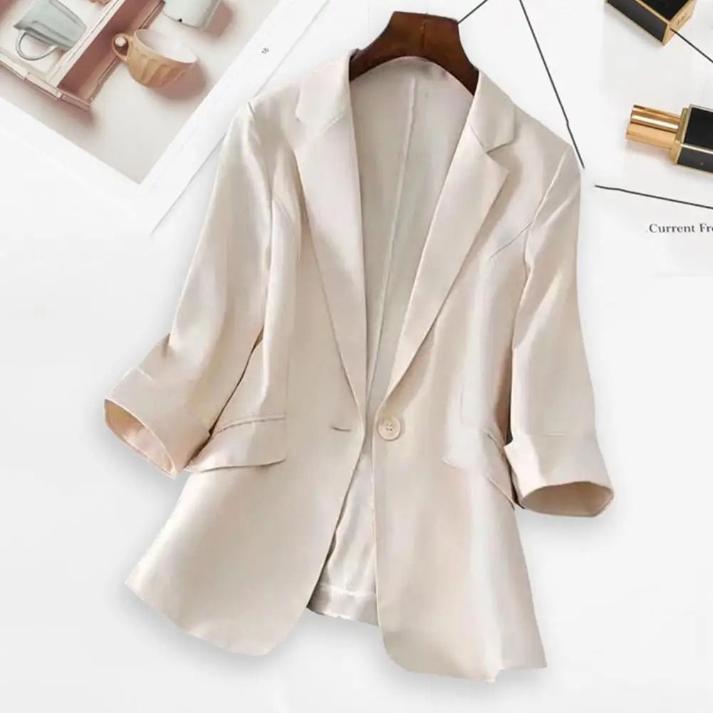 Korean women Jackets Coat Temperament Three Quarter Sleeve Single Button Business Women Blazer Elegant Office Lady Suit Coat