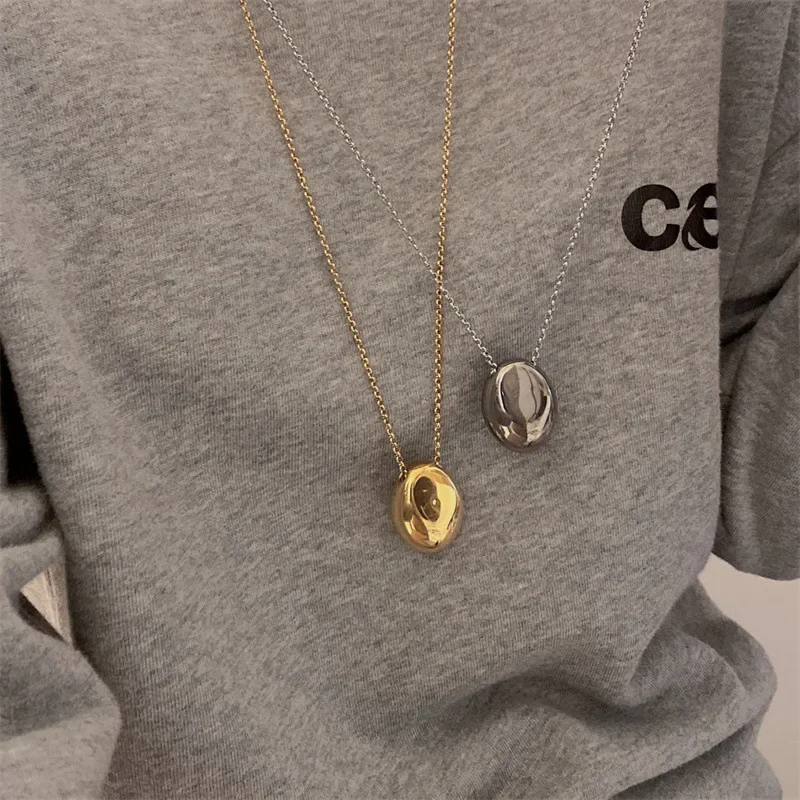 Metal Large Geometric Oval Water Drop Pendant Necklace for Women Girls Stainless Steel Long Style Sweater Chain Jewelry Gifts image 3