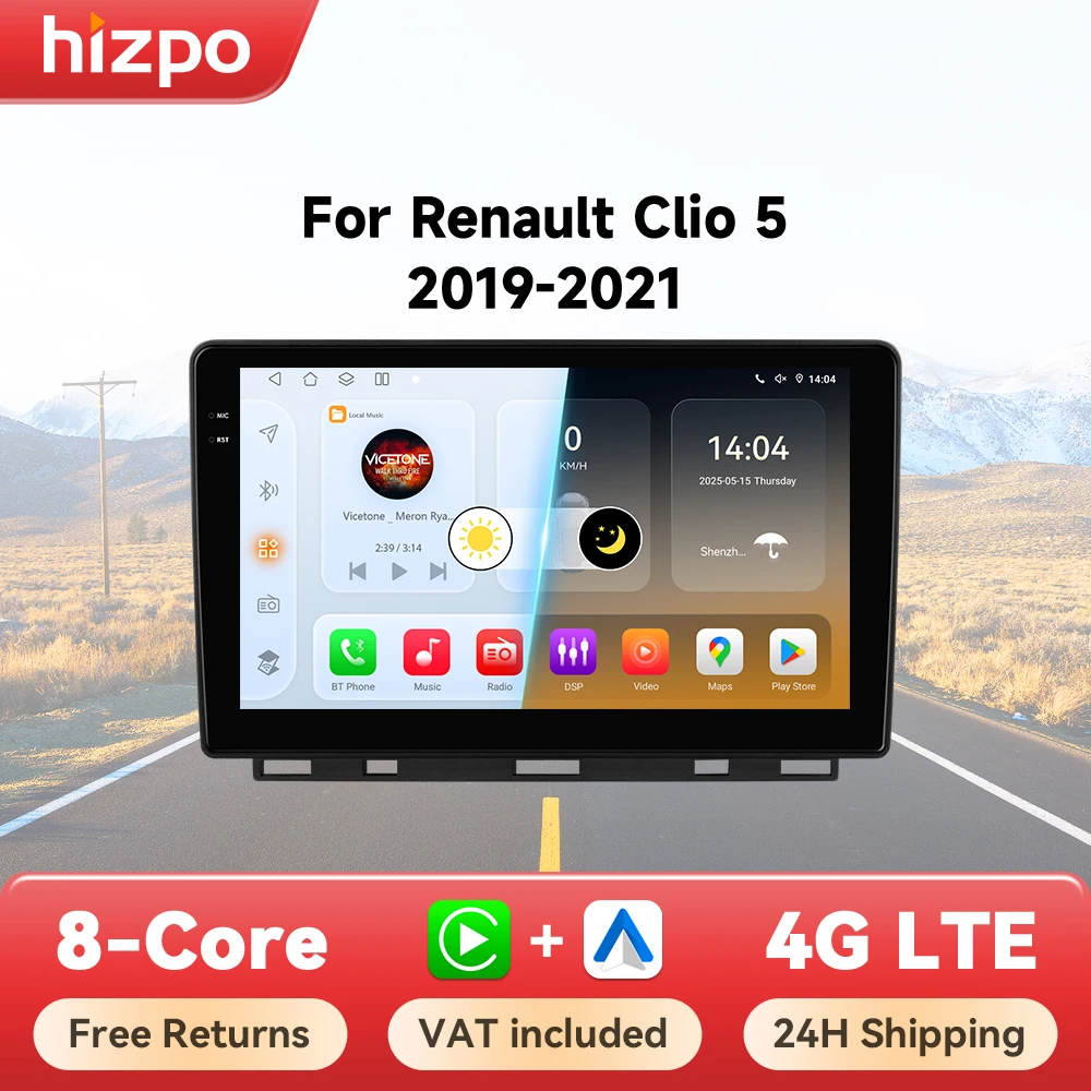 Autoradio Hizpo 9 Pollici con Carplay per Renault Clio 5 2019-2021, Lettore Multimediale, Navigazione GPS, 2din Android Auto, Schermo Stereo