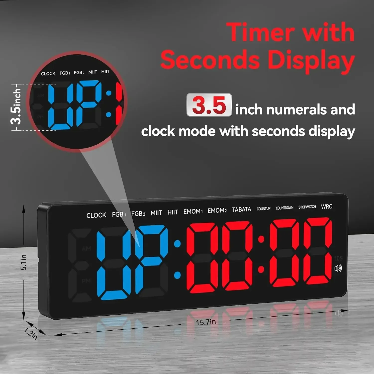 Imagem -02 - Temporizador de Ginásio 3.5 Grande Display Led Relógio de Parede Ginásio Intervalo Treino Contagem Regressiva up Cronômetro Temporizador Digital para Fitness Casa Temporizadores