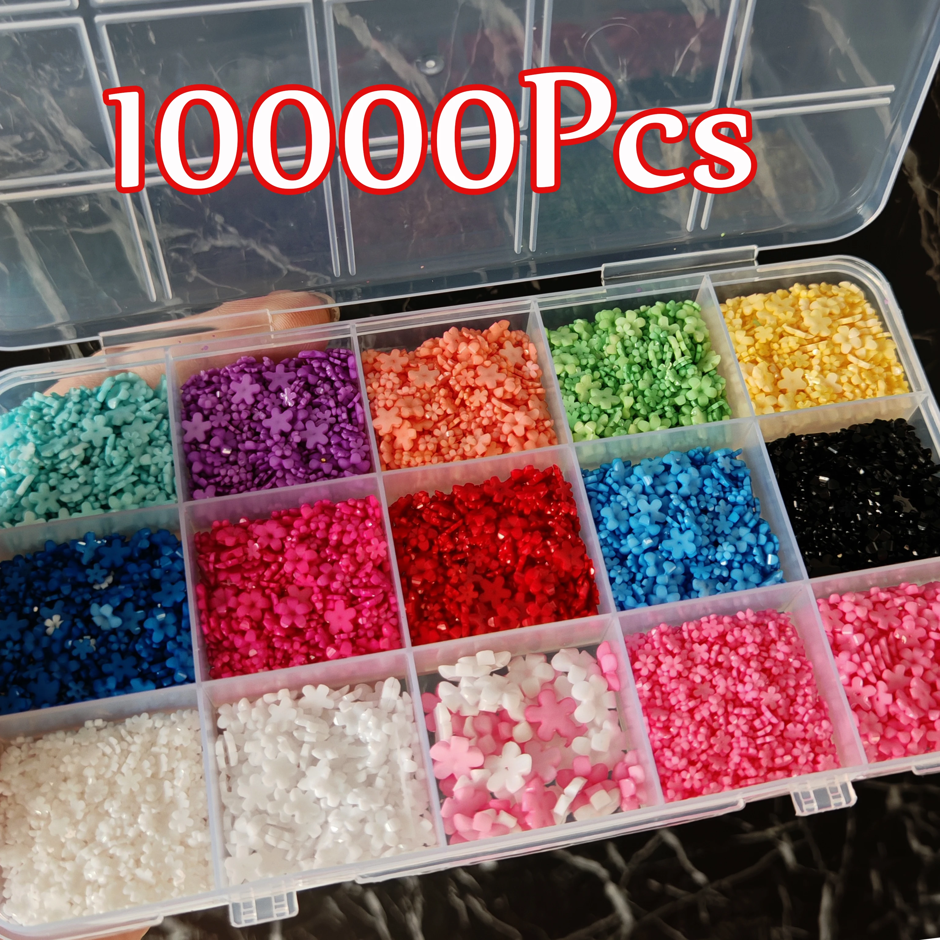 10000Pcs++ Colorful Acrylic Flowers 3D Nail Charms 3/6/9mm Pink/White/Blue Resin Flowers Nail Art Decor DIY Girls Manicure Parts