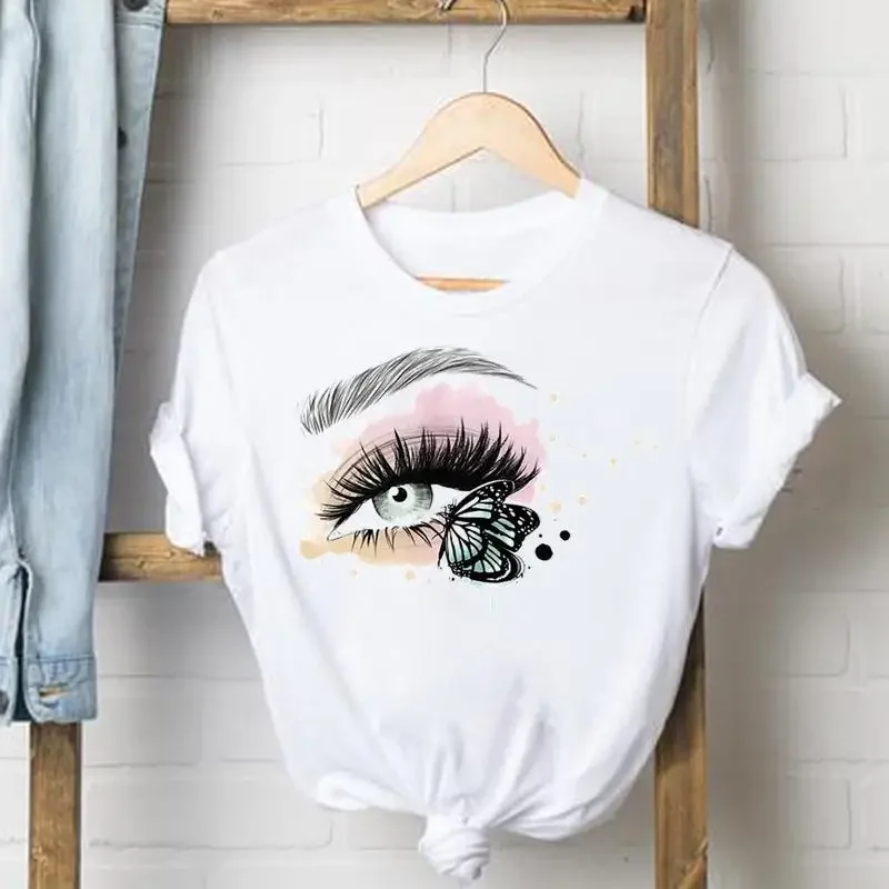 T Shirt Lady Love Heart Eye Lashes Odzież damska Top z krótkim rękawem Casual Fashion Graphic Clothing Fjavascript: damska koszulka na co dzień