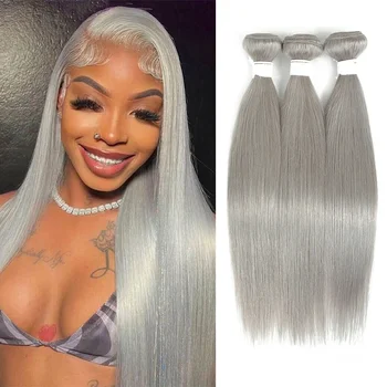 Sliver Grey Menselijk Haar Bundels 9a Braziliaanse Steil Haar Weave Bundels 1/3/4 Stuks Remy Hair 8-26Inch Hair Extensions Ijoy Deals