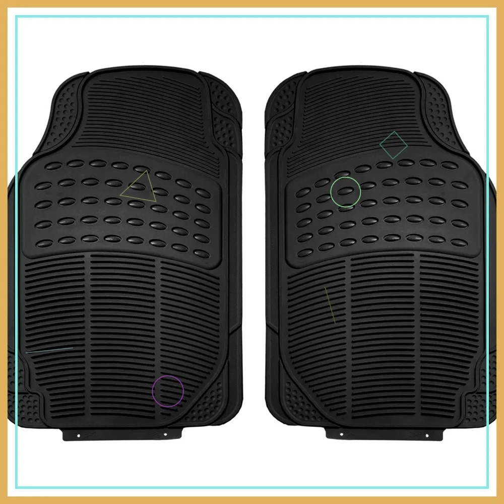 Universal Car Floor Mats Heavy Duty Rubber All Weather 2pc Front Set Black Trim to Fit