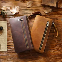 Leather Zipper Large Capacity Pencil Pen Pouch Bag  With Zip Pocket  Retro Pen Case Stationery Storage