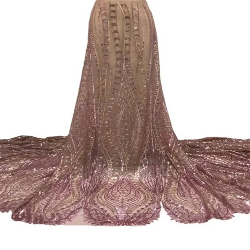 Sequin African French Net Lace Fabric 2023 Pink/Gold High Quality Tulle Mesh Lace Bridal Nigerian Wedding Dress Lace For Woman